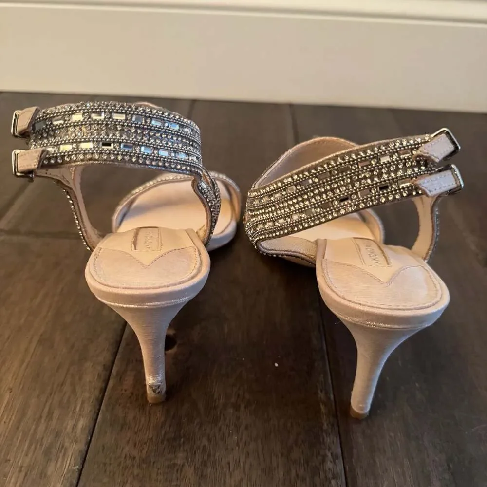 Antonio Melani Embellished Rhinestone Ankle Strap Kitten Heel Sandals 8
